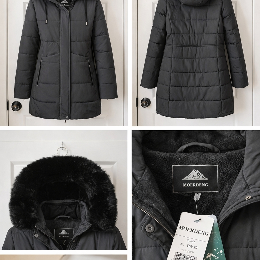 Moerdeng Women's Classic Black Puffer Coat